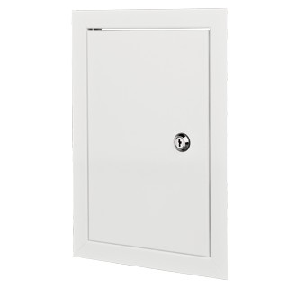 DMZ 600x600 Biele kovové revízne dvierka zatváranie na kľúčik