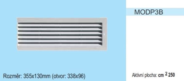 Vetracia mriežka bez sieťky MODP3 pravá strana 355x130 pre otvor 338x96mm