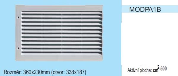 Vetracia mriežka bez sieťky MODPA1 Ľavá strana 360x230 pre otvor 338x187mm