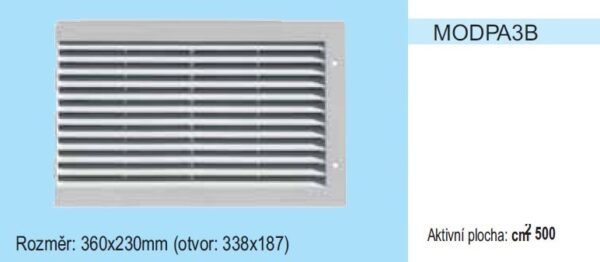 Vetracia mriežka so sieťkou MODPA3 pravá strana 360x230 pre otvor 338x187mm
